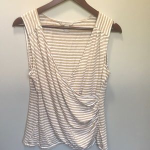 Banana Republic cream striped sleeveless wrap blouse
